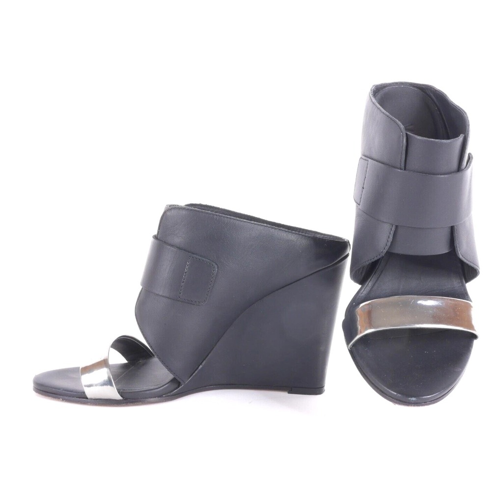 Vince KARINA Size 7.5 Black Leather Ankle Strap Wedge Sandals MINT